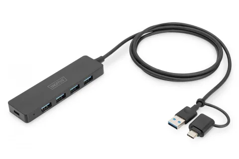 Digitus DA-70236 hub USB 3.2 Gen 1 (3.1 Gen 1) Type-A + Type-C 12000 Mbit/s Čierna