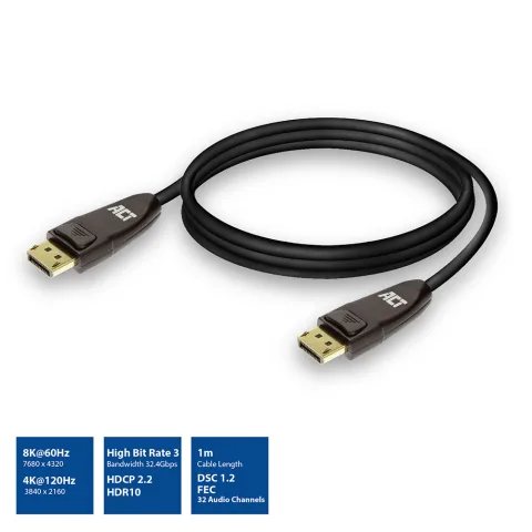 ACT AC4071 DisplayPort kabelis 1 m Melns
