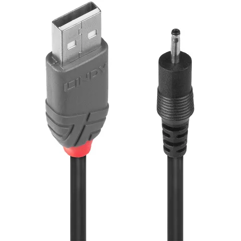 Lindy 70265 elektrības kabelis Melns 1,5 m USB A EIAJ-01 (2.5 mm, 0.7 mm)