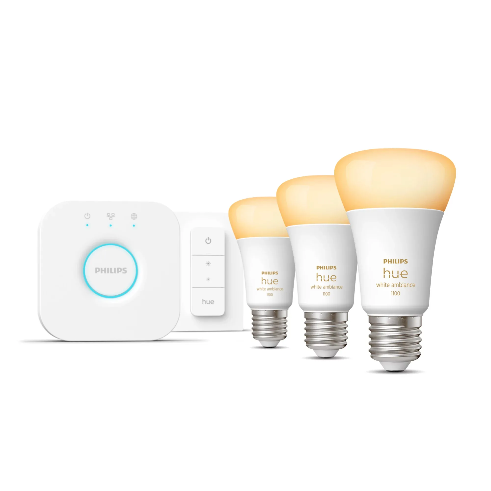 Starter kit: 3 E27 smart bulbs (1100) + dimmer switch