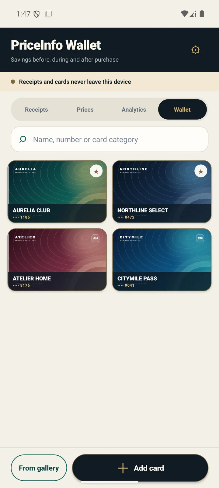 PriceInfo Wallet: Portfel